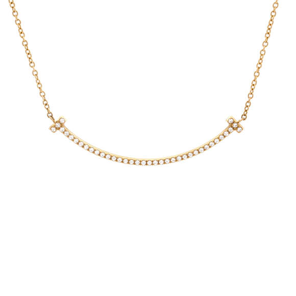 Tiffany & Co. Jewelry - Tiffany & Co. Small T Smile Pendant Necklace 18K Yellow Gold and Diamonds
